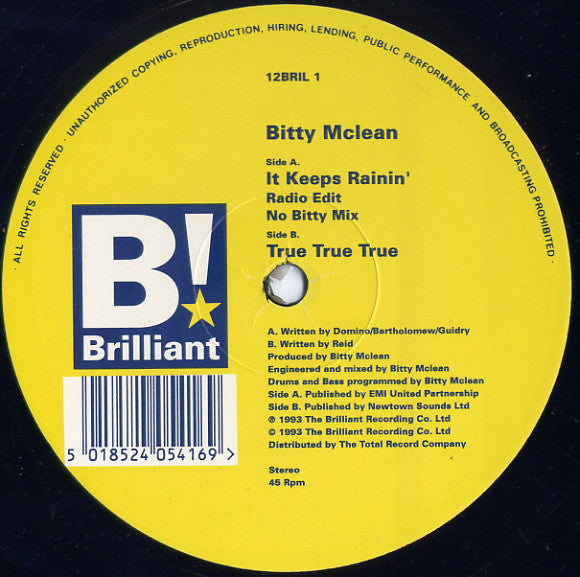 Bitty Mclean : It Keeps Rainin' (Tears From My Eyes) (12", Single)