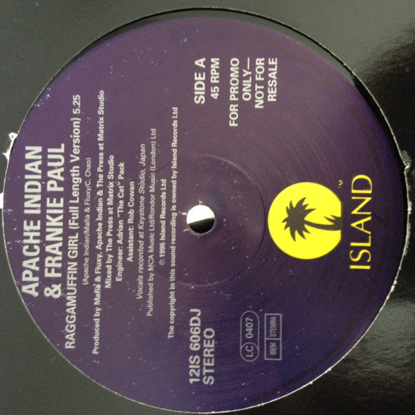 Apache Indian & Frankie Paul : Raggamuffin Girl (12", Promo)