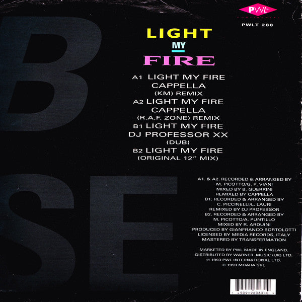 Club House Featuring Carl Fanini : Light My Fire (The Cappella Remixes) (12", Single)