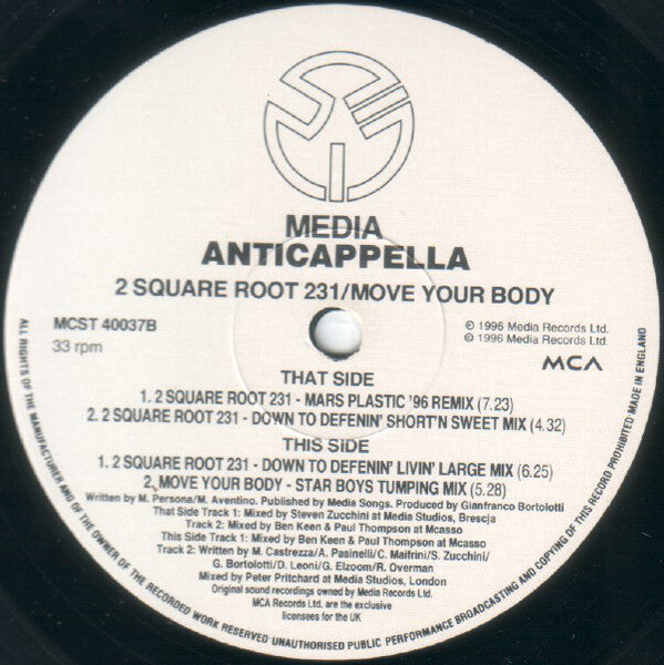 Anticappella : 2√231 / Move Your Body (12")