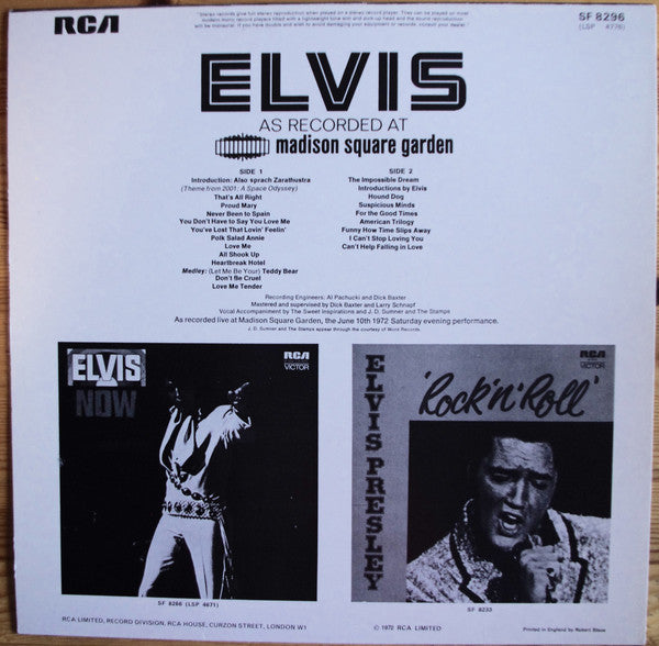Elvis Presley : As Recorded At Madison Square Garden (LP, Album)