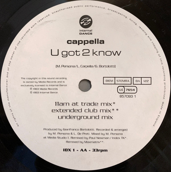 Cappella : U Got 2 Know (12")