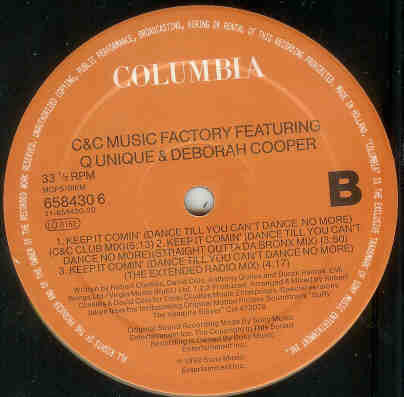 C + C Music Factory Featuring Q-Unique And Deborah Cooper : Keep It Comin' (Dance Till You Can't Dance No More!) (12", Single)