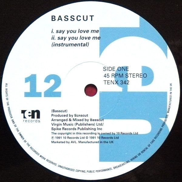 Basscut : Say You Love Me (12", Single)