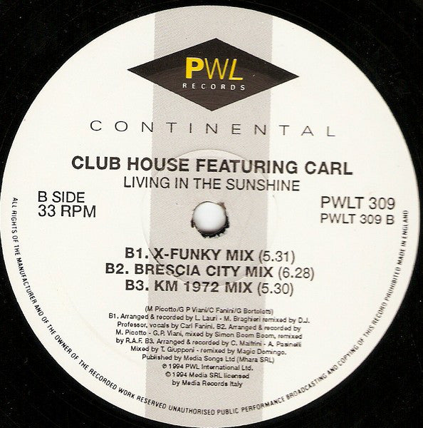 Club House Featuring Carl Fanini : Living In The Sunshine (12")