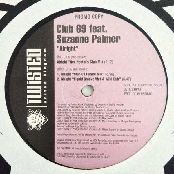 Club 69 Feat. Suzanne Palmer : Alright (12", Promo)