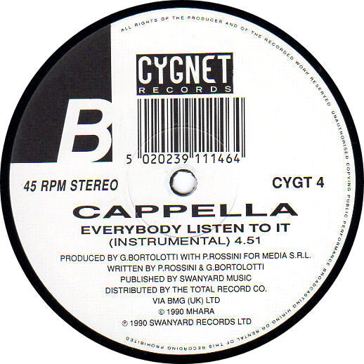 Cappella : Everybody Listen To It (12")