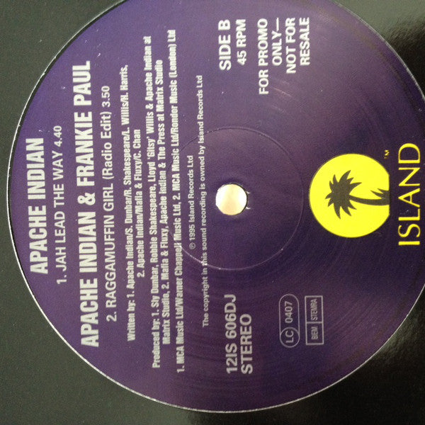Apache Indian & Frankie Paul : Raggamuffin Girl (12", Promo)