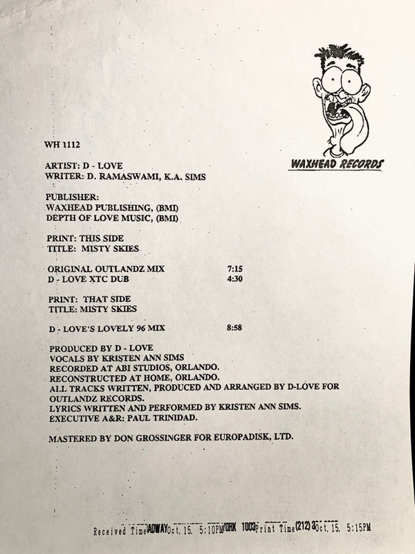 DJ D-Love : Misty Skies (12", TP, W/Lbl)