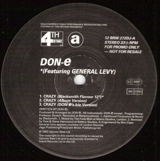 DON-E Featuring General Levy : Crazy (12", Promo)