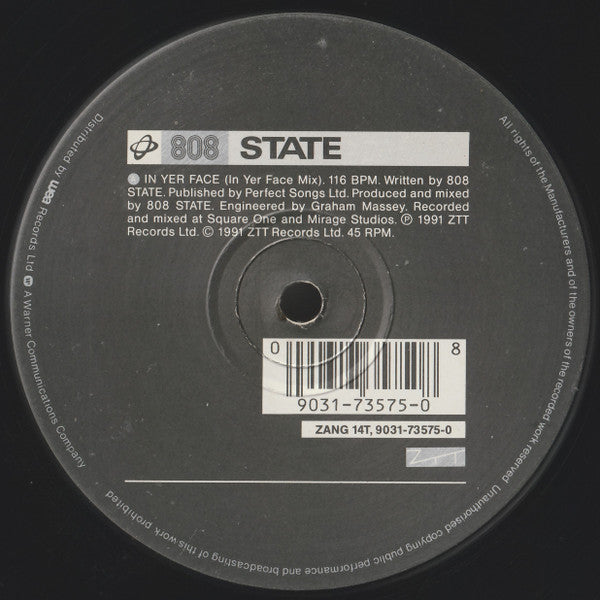 808 State : In Yer Face (12", Single)
