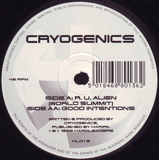 Cryogenics : R. U. Alien (World Summit) / Good Intentions (12")
