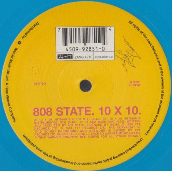 808 State : 10 x 10 (10", Single, Blu)