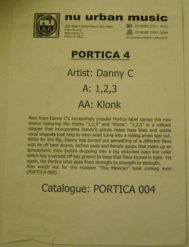 Danny C : 1,2,3 / Klonk (12", Promo, W/Lbl)
