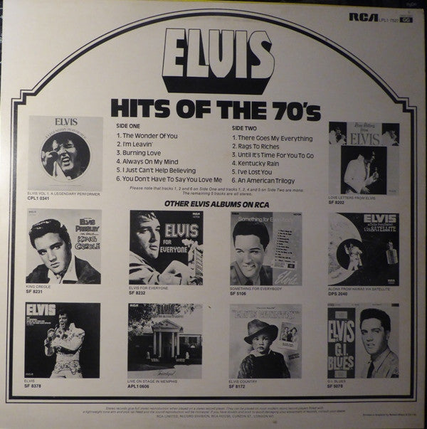 Elvis Presley : Hits Of The 70's (LP, Comp, Mono, RE)