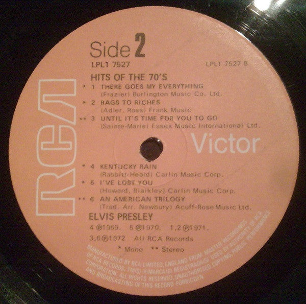 Elvis Presley : Hits Of The 70's (LP, Comp, Mono, RE)
