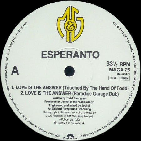Esperanto (12) : Love Is The Answer (12")