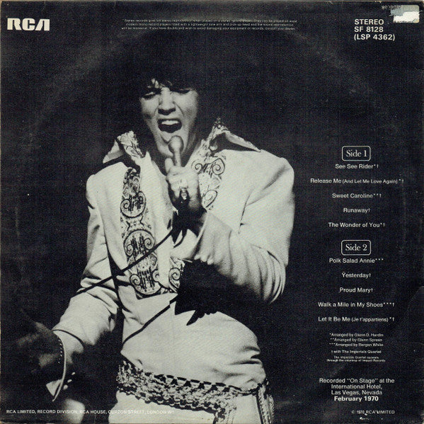Elvis Presley : On Stage (LP, Album, RE, Ora)