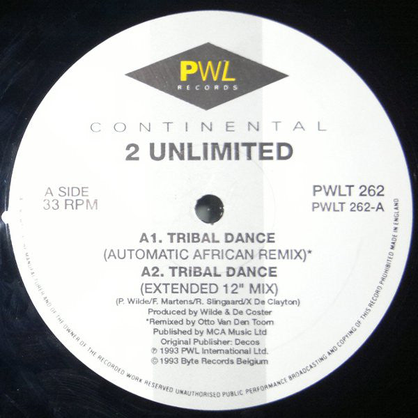 2 Unlimited : Tribal Dance (12", Single)