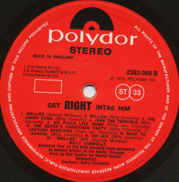Billy Connolly : Get Right Intae Him (LP, Album, Gat)