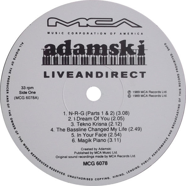 Adamski : Liveandirect (LP, Album)