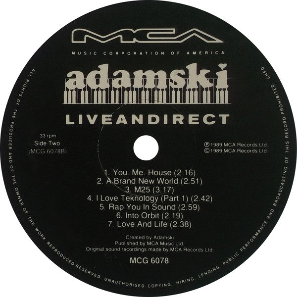 Adamski : Liveandirect (LP, Album)
