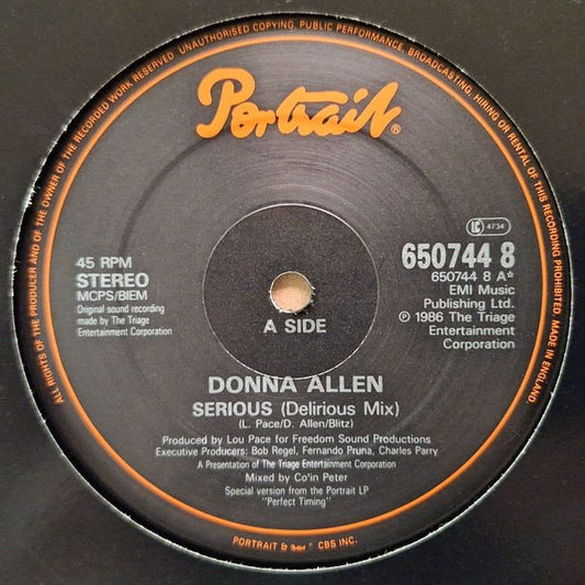 Donna Allen : Serious (Delirious Mix) (12")