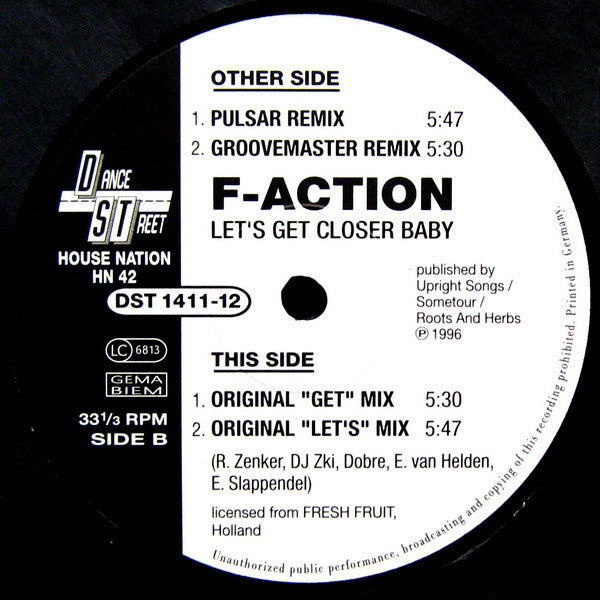 F-Action : Let's Get Closer Baby ('96 Remixes) (12", Maxi)
